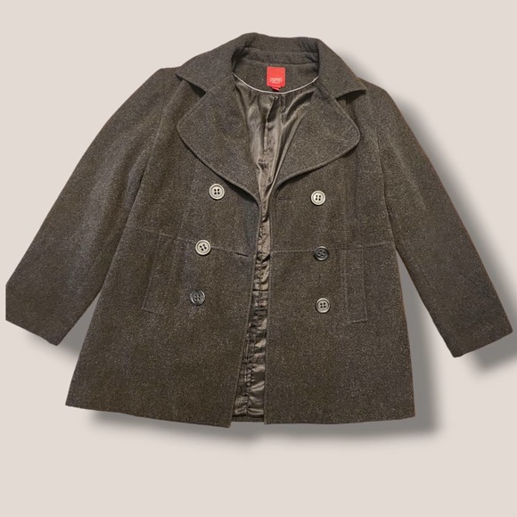 Vtg Esprit double breasted Wool Peacoat charcoal sz XL‎ y2k - Picture 3 of 8